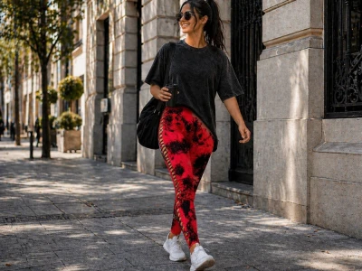 Verk 14664 Dámske legíny s push-up efektom, vysoký pás, S/M, červené