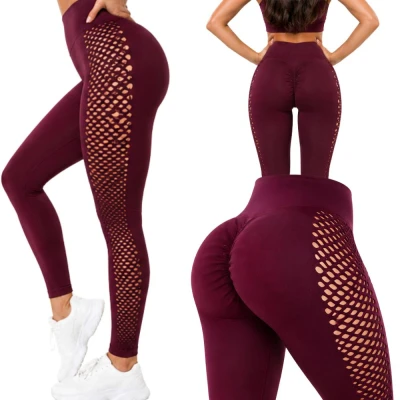 Verk 14673 Dámske legíny s push-up efektom, vysoký pás, veľkosť L/XL, bordové