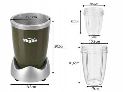 Verk 07559 Multifunkčný mixér na smoothie 600 W, 3 nádoby, šedozelený