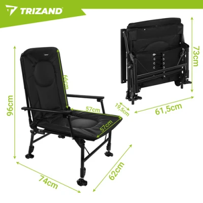 Trizand 27779 Skladacie rybárske kreslo s podrúčkami, nastaviteľné, čierne