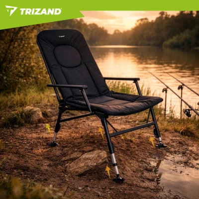 Trizand 27779 Skladacie rybárske kreslo s podrúčkami, nastaviteľné, čierne