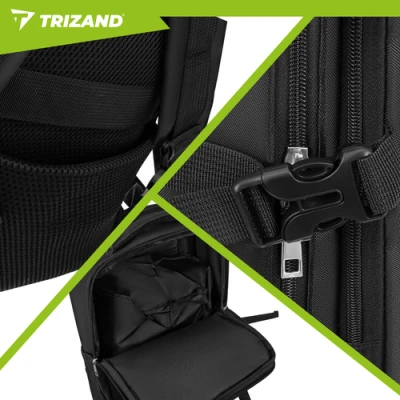 Trizand 27615 Cestovný batoh 40 x 20 x 25 cm, USB, čierny