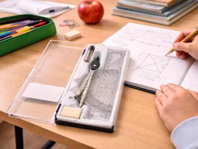 Verk 27838 Geometrická sada v pouzdře - kružítko s příslušenstvím, 7 dílů