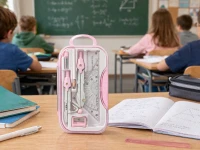 Verk 27840 Geometrická sada v pouzdře - kružítko s příslušenstvím, 9 dílů, růžová