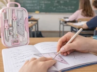 Verk 27840 Geometrická sada v pouzdře - kružítko s příslušenstvím, 9 dílů, růžová