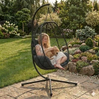MultiGarden ESO-C748 Zavesené kreslo so stojanom a vankúšmi, nosnosť 120 kg, čierne