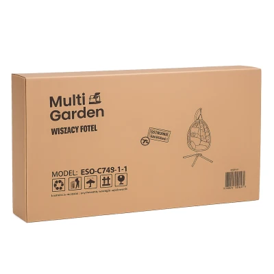 MultiGarden ESO-C748 Zavesené kreslo so stojanom a vankúšmi, nosnosť 120 kg, čierne