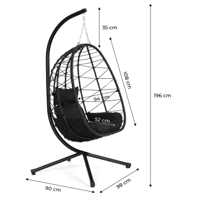 MultiGarden ESO-C748 Zavesené kreslo so stojanom a vankúšmi, nosnosť 120 kg, čierne