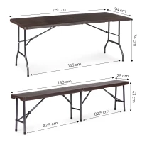 MultiGarden Skladací cateringový set, stôl 180 cm + 2 lavice, hnedá