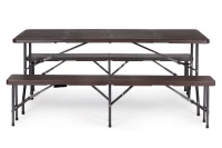 MultiGarden Skladací cateringový set, stôl 180 cm + 2 lavice, hnedá