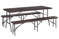 MultiGarden Skladací cateringový set, stôl 180 cm + 2 lavice, hnedá