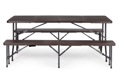 MultiGarden Skladací cateringový set, stôl 180 cm + 2 lavice, hnedá