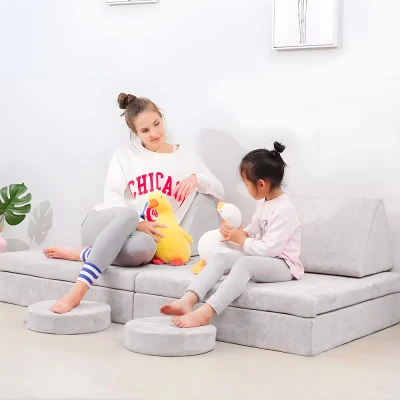 EcoToys TMSRT-15 Modulární skládací pohovka pro děti, 2 místná, 10 polštářů, šedá