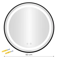 ModernHome VKM-ECO Okrúhle nástenné LED zrkadlo 60 cm, Anti-Fog, hliníkový rám, čierne