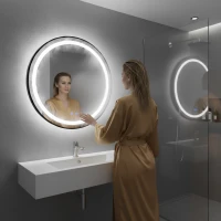 ModernHome VKM-ECO Okrúhle nástenné LED zrkadlo 60 cm, Anti-Fog, hliníkový rám, čierne