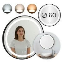 ModernHome VKM-ECO Okrúhle nástenné LED zrkadlo 60 cm, Anti-Fog, hliníkový rám, čierne