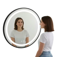 ModernHome VKM-ECO Okrúhle nástenné LED zrkadlo 60 cm, Anti-Fog, hliníkový rám, čierne