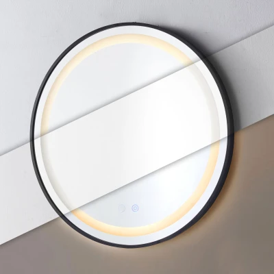 ModernHome VKM-ECO Okrúhle nástenné LED zrkadlo 60 cm, Anti-Fog, hliníkový rám, čierne