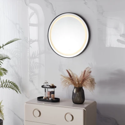 ModernHome VKM-ECO Okrúhle nástenné LED zrkadlo 60 cm, Anti-Fog, hliníkový rám, čierne