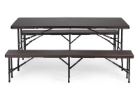 MultiGarden Skladací cateringový set Ratan, stôl 180 cm + 2 lavice, hnedá