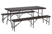 MultiGarden Skladací cateringový set Ratan, stôl 180 cm + 2 lavice, hnedá