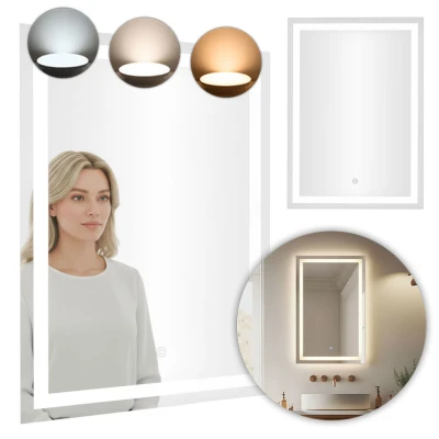 ModernHome VKM-ECO Nástenné LED zrkadlo 50 x 70 cm, 3 farby, dotykový vypínač