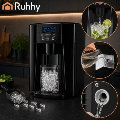 Ruhhy 27306 Výrobník ľadu 3 l, 12 kg/24 h, čierny