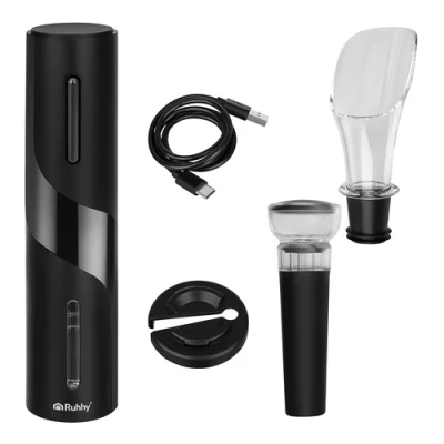 Ruhhy 27312 Automatický elektrický otvírák na víno 4 v 1, USB, černý