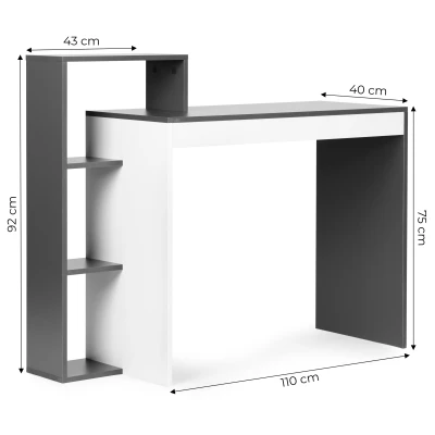 ModernHome CHDK07 Počítačový stôl so štyrmi policami 110 x 40 cm, šedobiely
