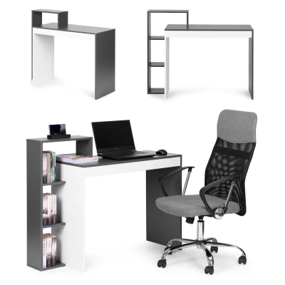 ModernHome CHDK07 Počítačový stôl so štyrmi policami 110 x 40 cm, šedobiely
