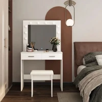 ModernHome CHDT03 Toaletný stolík so zrkadlom, 80 x 40 x 140 cm, 12 LED, biely