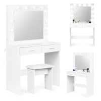 ModernHome CHDT03 Toaletný stolík so zrkadlom, 80 x 40 x 140 cm, 12 LED, biely