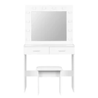 ModernHome CHDT03 Toaletný stolík so zrkadlom, 80 x 40 x 140 cm, 12 LED, biely