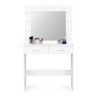 ModernHome CHDT03 Toaletný stolík so zrkadlom, 80 x 40 x 140 cm, 12 LED, biely