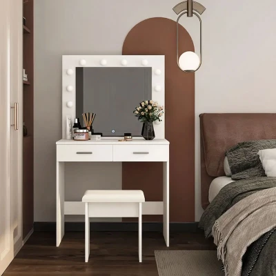 ModernHome CHDT03 Toaletný stolík so zrkadlom, 80 x 40 x 140 cm, 12 LED, biely
