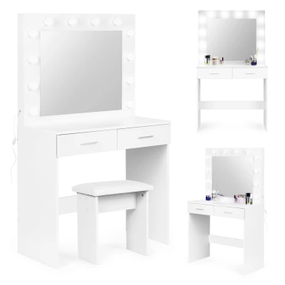 ModernHome CHDT03 Toaletný stolík so zrkadlom, 80 x 40 x 140 cm, 12 LED, biely