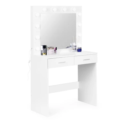 ModernHome CHDT03 Toaletný stolík so zrkadlom, 80 x 40 x 140 cm, 12 LED, biely