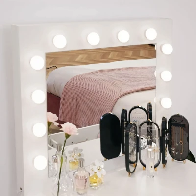 ModernHome CHDT03 Toaletný stolík so zrkadlom, 80 x 40 x 140 cm, 12 LED, biely