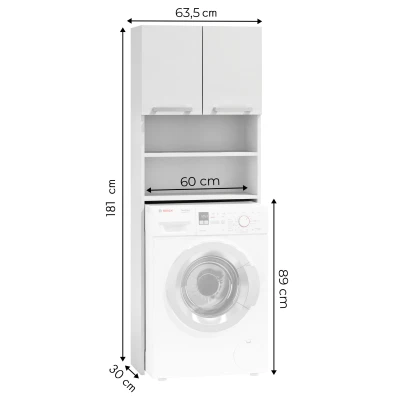 ModernHome RH1908 Regál nad pračku s policemi 181 x 63,5 x 30 cm, bílý