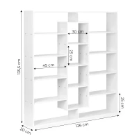 ModernHome WYJ-400 Knihovna 135,5 x 126 x 20 cm, 14 polic, bílá