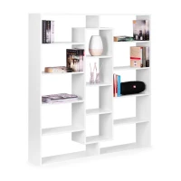 ModernHome WYJ-400 Knihovna 135,5 x 126 x 20 cm, 14 polic, bílá