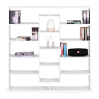 ModernHome WYJ-400 Knihovna 135,5 x 126 x 20 cm, 14 polic, bílá