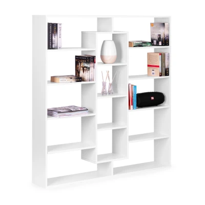 ModernHome WYJ-400 Knihovna 135,5 x 126 x 20 cm, 14 polic, bílá