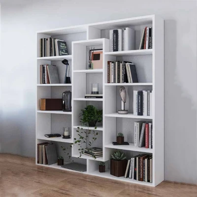 ModernHome WYJ-400 Knihovna 135,5 x 126 x 20 cm, 14 polic, bílá