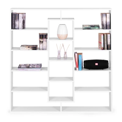 ModernHome WYJ-400 Knihovna 135,5 x 126 x 20 cm, 14 polic, bílá