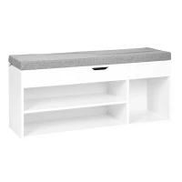 ModernHome WYJ-249 Botník s čalouněnou lavicí 30,5 x 104 x 49 cm, 3 police, bílý
