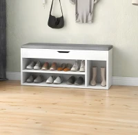 ModernHome WYJ-249 Botník s čalouněnou lavicí 30,5 x 104 x 49 cm, 3 police, bílý