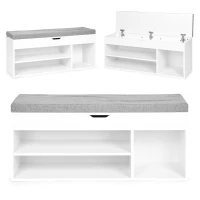 ModernHome WYJ-249 Botník s čalouněnou lavicí 30,5 x 104 x 49 cm, 3 police, bílý