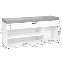 ModernHome WYJ-249 Botník s čalouněnou lavicí 30,5 x 104 x 49 cm, 3 police, bílý