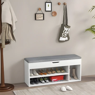 ModernHome WYJ-249 Botník s čalouněnou lavicí 30,5 x 104 x 49 cm, 3 police, bílý